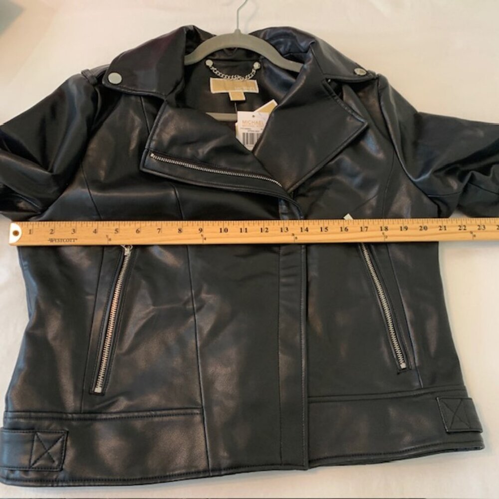 Michael Kors Women's Vegan Leather Moto Jacket Black Size Large NWT - Picture 12 of 14